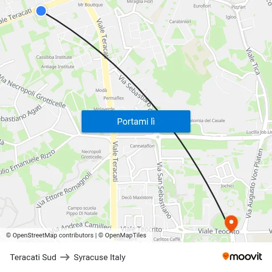 Teracati Sud to Syracuse Italy map