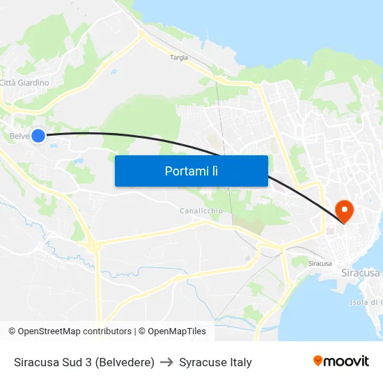 Siracusa Sud 3 (Belvedere) to Syracuse Italy map