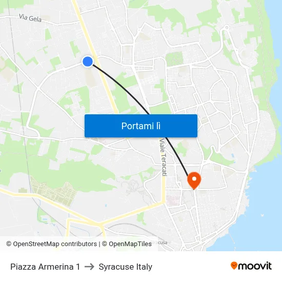 Piazza Armerina 1 to Syracuse Italy map