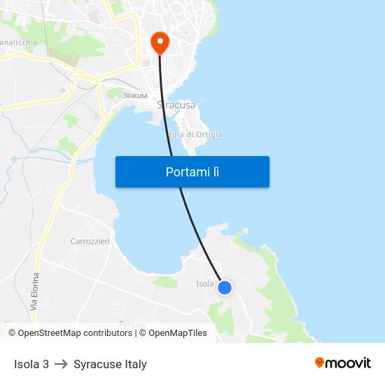 Isola 3 to Syracuse Italy map