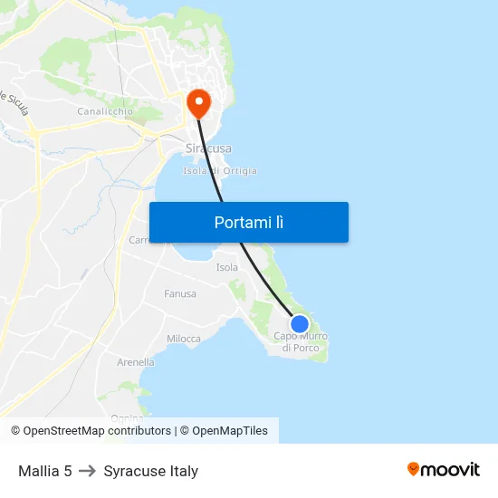 Mallia 5 to Syracuse Italy map