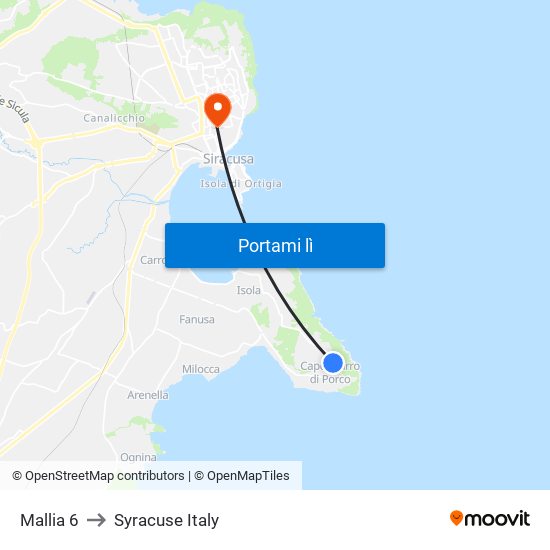 Mallia 6 to Syracuse Italy map