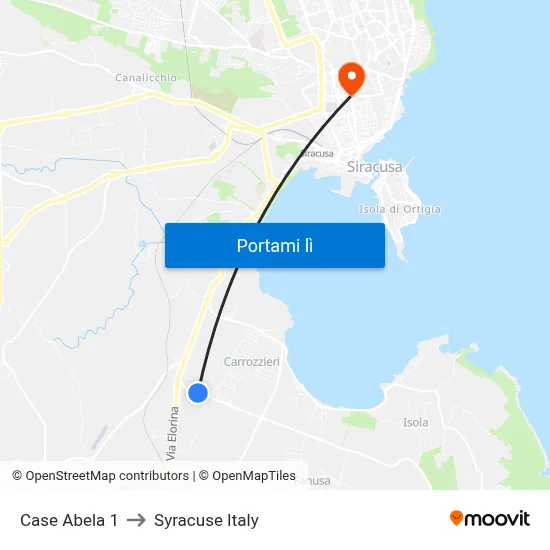 Case Abela 1 to Syracuse Italy map