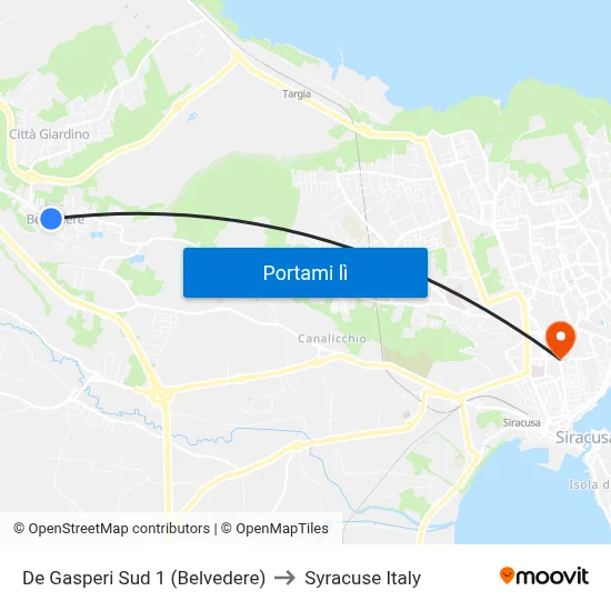 De Gasperi Sud 1 (Belvedere) to Syracuse Italy map