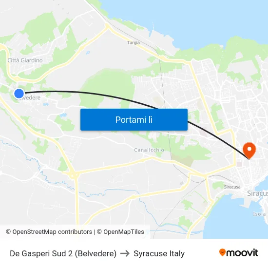 De Gasperi Sud 2 (Belvedere) to Syracuse Italy map