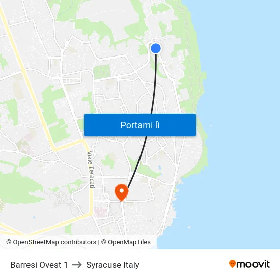 Barresi Ovest 1 to Syracuse Italy map