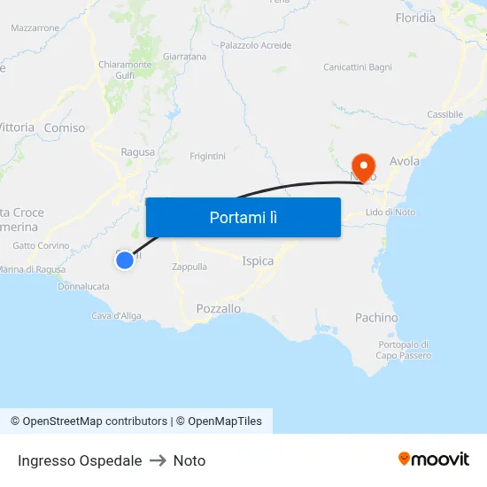 Ingresso Ospedale to Noto map