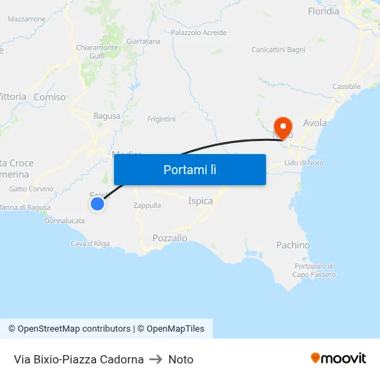 Via Bixio-Piazza Cadorna to Noto map