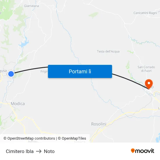 Cimitero Ibla to Noto map