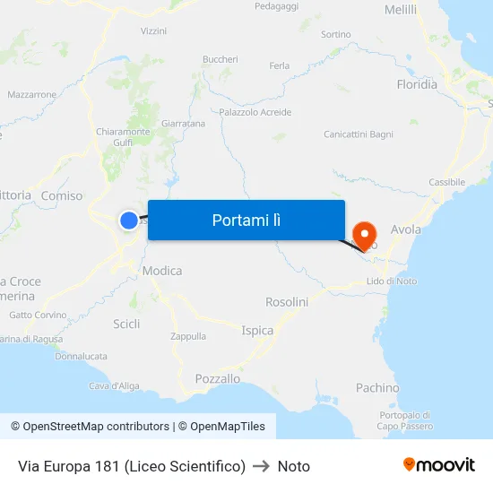 Via Europa 181 (Liceo Scientifico) to Noto map