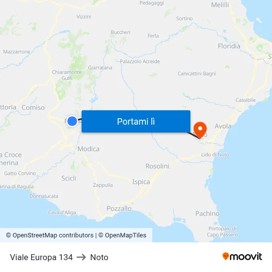 Viale Europa 134 to Noto map