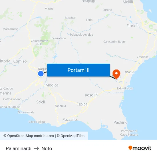 Palaminardi to Noto map