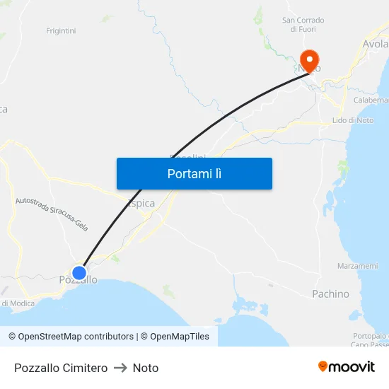 Pozzallo Cimitero to Noto map
