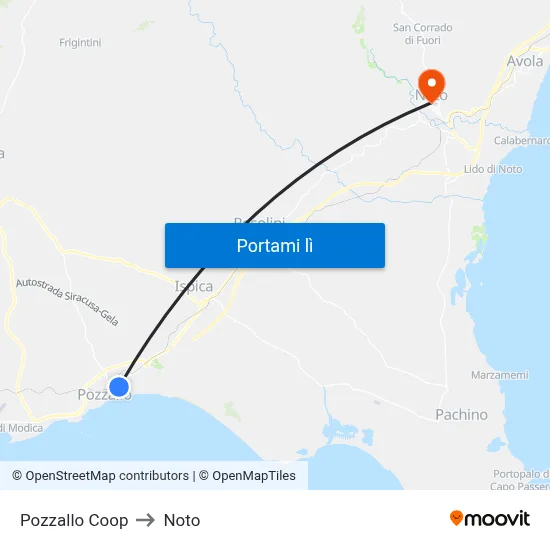 Pozzallo Coop to Noto map
