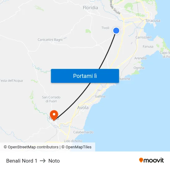 Benali Nord 1 to Noto map