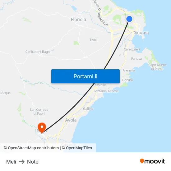 Meli to Noto map