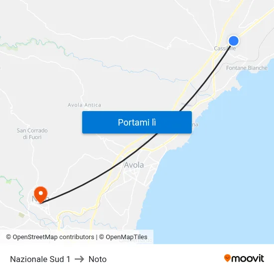 Nazionale Sud 1 to Noto map