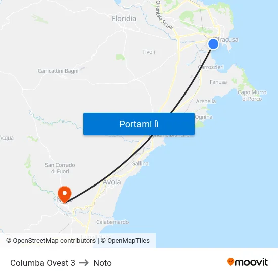 Columba Ovest 3 to Noto map