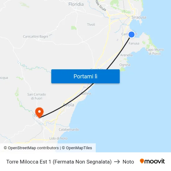 Torre Milocca Est 1 (Fermata Non Segnalata) to Noto map