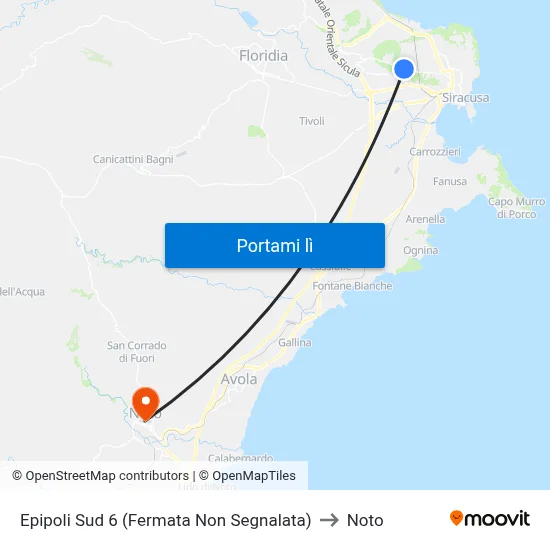 Epipoli Sud 6 (Fermata Non Segnalata) to Noto map