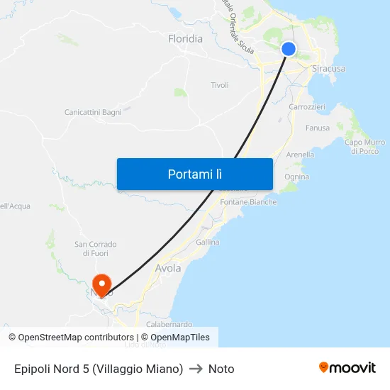 Epipoli Nord 5 (Villaggio Miano) to Noto map