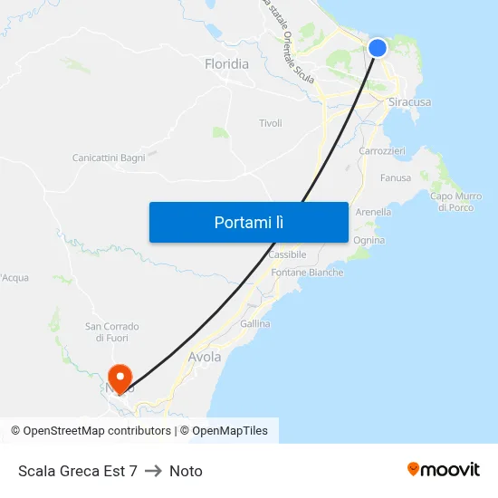 Scala Greca Est 7 to Noto map