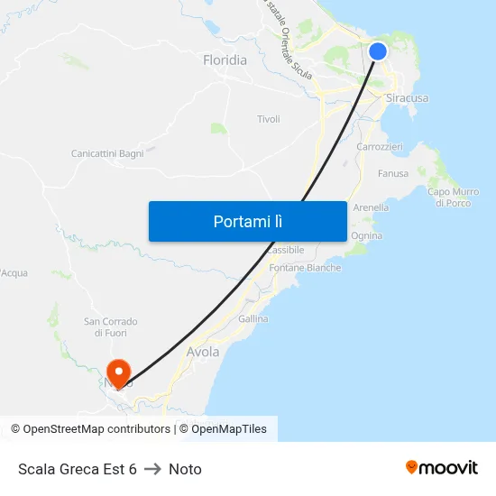 Scala Greca Est 6 to Noto map