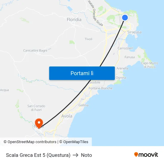 Scala Greca Est 5 (Questura) to Noto map