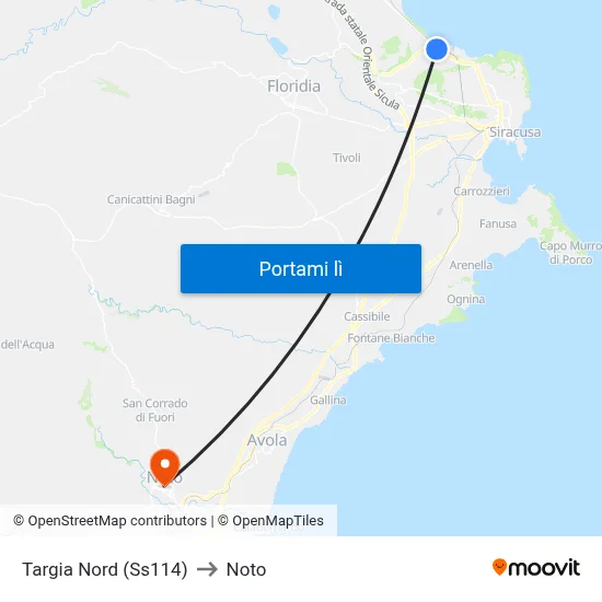 Targia Nord (Ss114) to Noto map