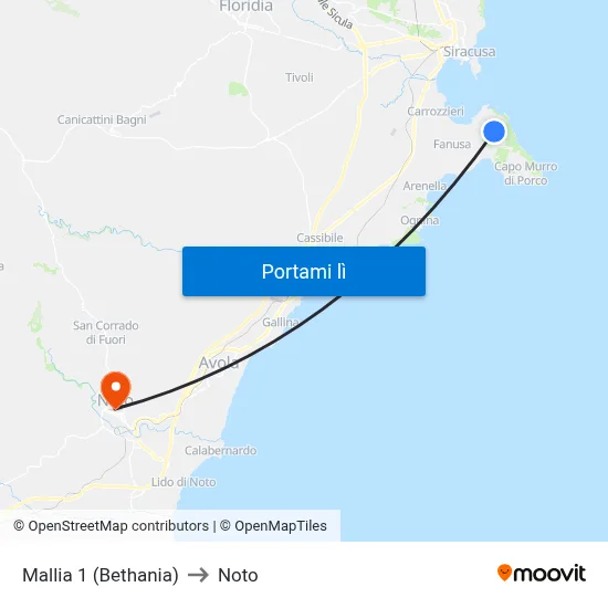 Mallia 1 (Bethania) to Noto map