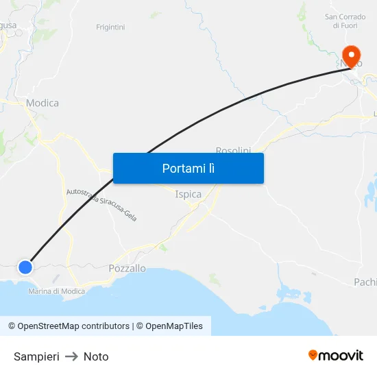 Sampieri to Noto map