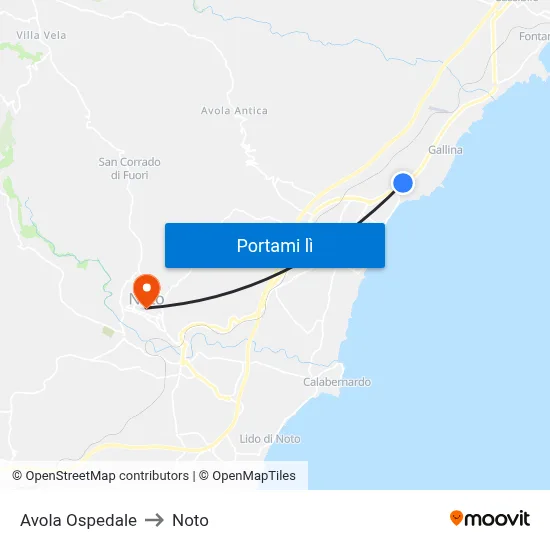 Avola Ospedale to Noto map