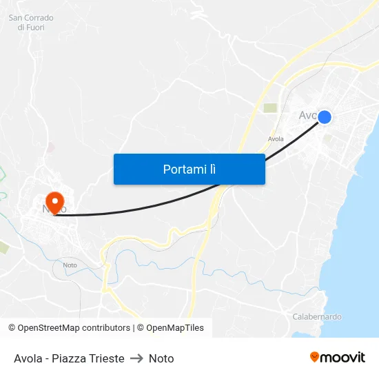Avola - Piazza Trieste to Noto map