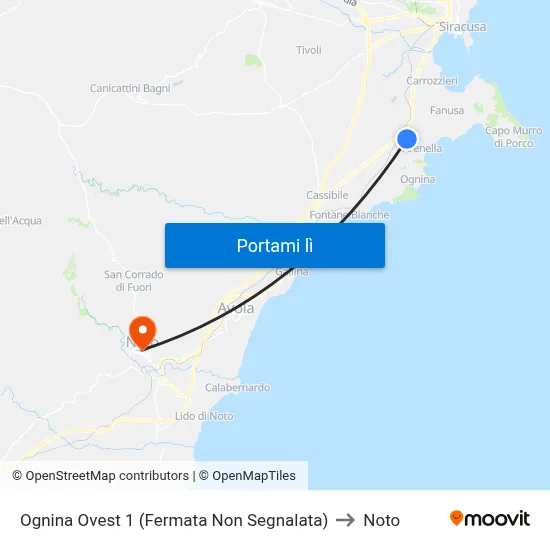 Ognina Ovest 1 (Fermata Non Segnalata) to Noto map