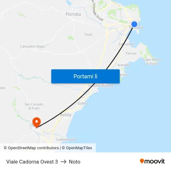 Viale Cadorna Ovest 3 to Noto map