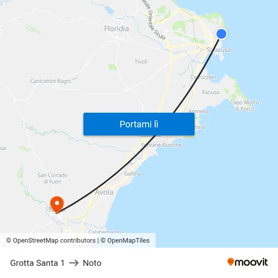 Grotta Santa 1 to Noto map