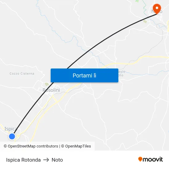 Ispica Rotonda to Noto map