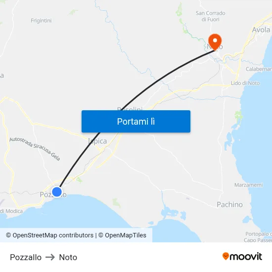 Pozzallo to Noto map