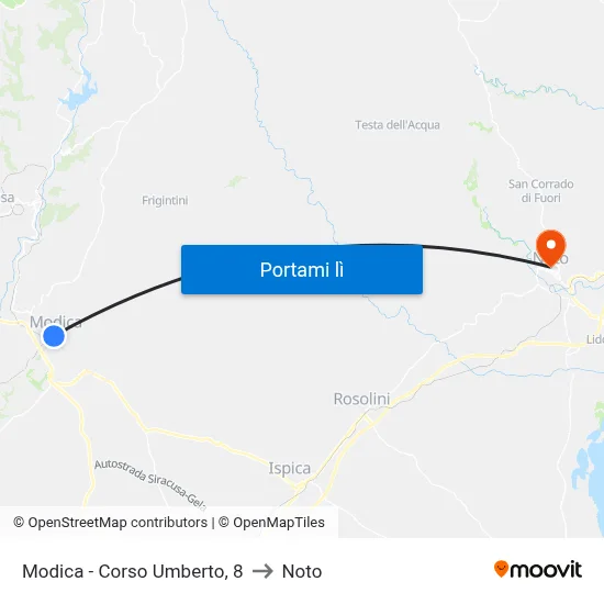 Modica - Corso Umberto, 8 to Noto map