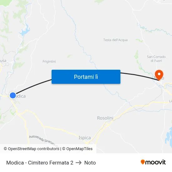 Modica - Cimitero Fermata 2 to Noto map