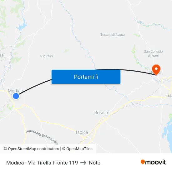 Modica - Via Tirella Fronte 119 to Noto map