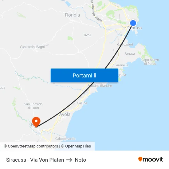 Siracusa - Via Von Platen to Noto map