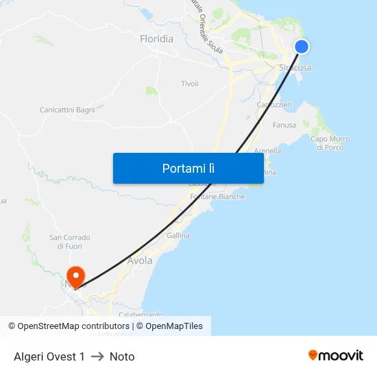 Algeri Ovest 1 to Noto map
