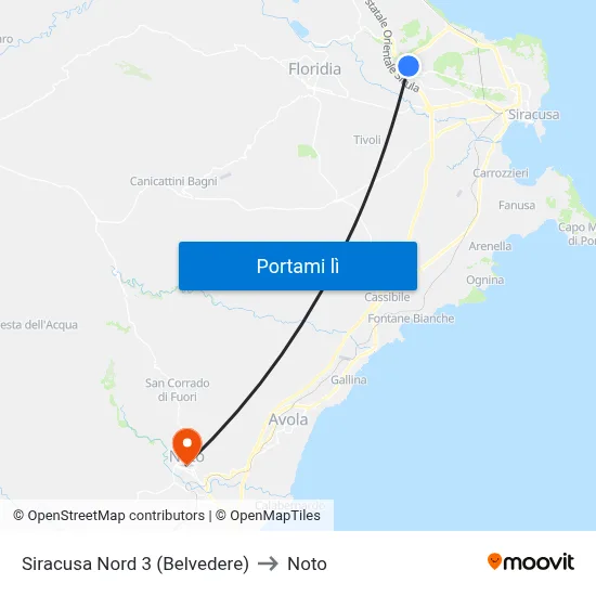 Siracusa Nord 3 (Belvedere) to Noto map