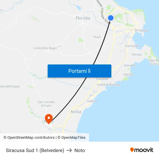 Siracusa Sud 1 (Belvedere) to Noto map