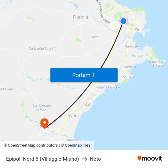 Epipoli Nord 6 (Villaggio Miano) to Noto map