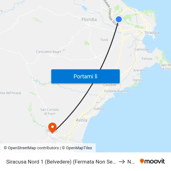 Siracusa Nord 1 (Belvedere) (Fermata Non Segnalata) to Noto map