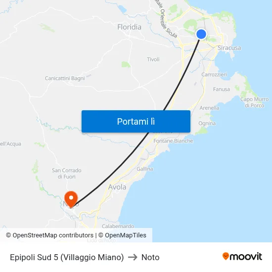 Epipoli Sud 5 (Villaggio Miano) to Noto map