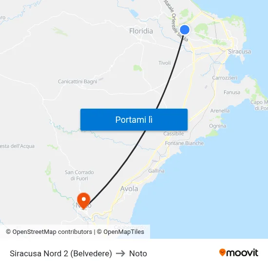 Siracusa Nord 2 (Belvedere) to Noto map