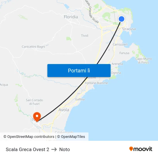 Scala Greca Ovest 2 to Noto map